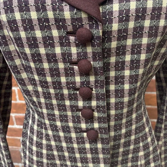 1970s Gingham Brown Yellow Blazer - Picture 3 of 8